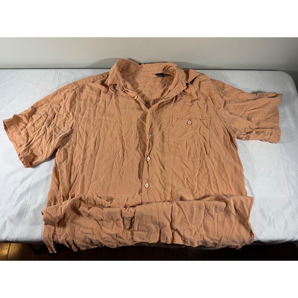 Tori Richard Mens XL 100% Silk Short Sleeve Button Up Shirt Peach Salmon Texture